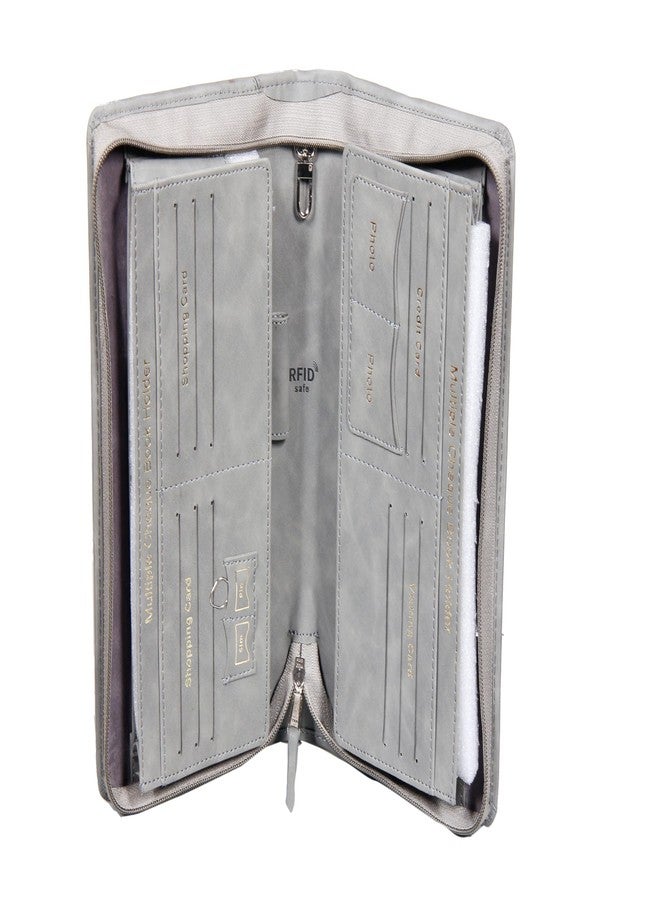 Sukeshcraft Multiple Cheque Book Holder | Original PU Holds Upto 8 Cheque Books, Locker Key Hook, 2 Photo Slots, 1 Pin-Sim Slot, 13 Credit/Debit Card Slots with Matching Zipper (PU -2Tone Grey - Image 4